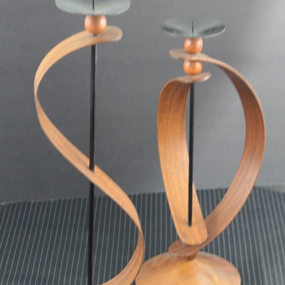 Other - Mid- Century Modern Pr. of Wood/Metal Candlesticks